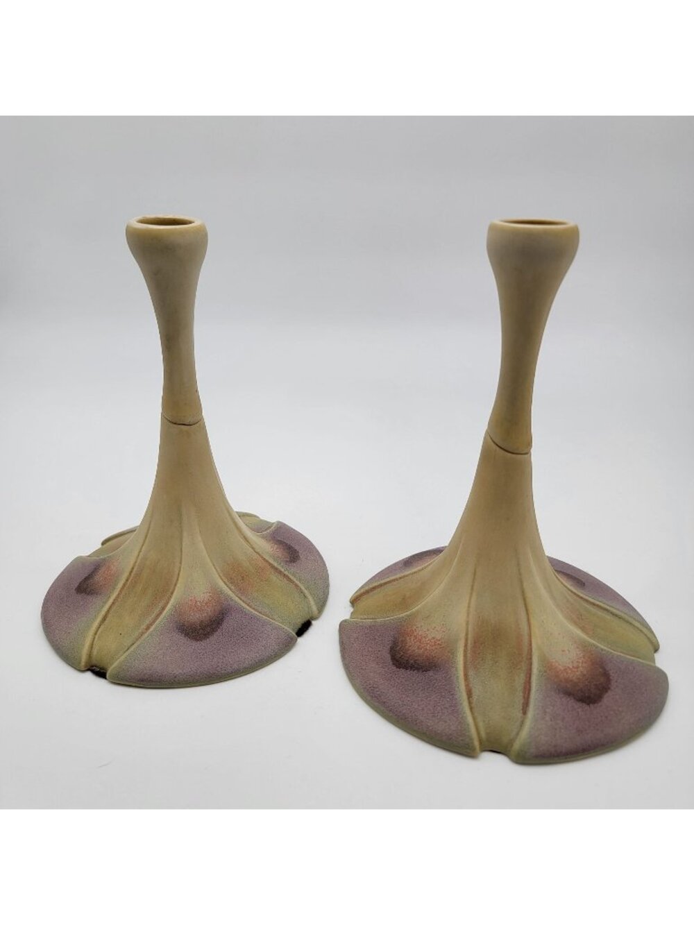 Pair of Newman Ceramic Works Lily Pad Candlesticks
